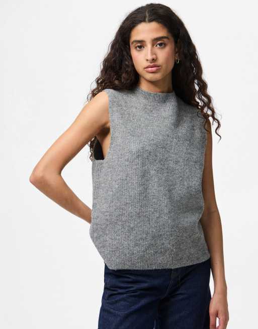 Pieces knitted singlet in medium grey melange, 3 of 4