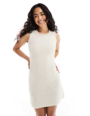 Pieces knitted skater mini dress in cream-Orange φωτογραφία