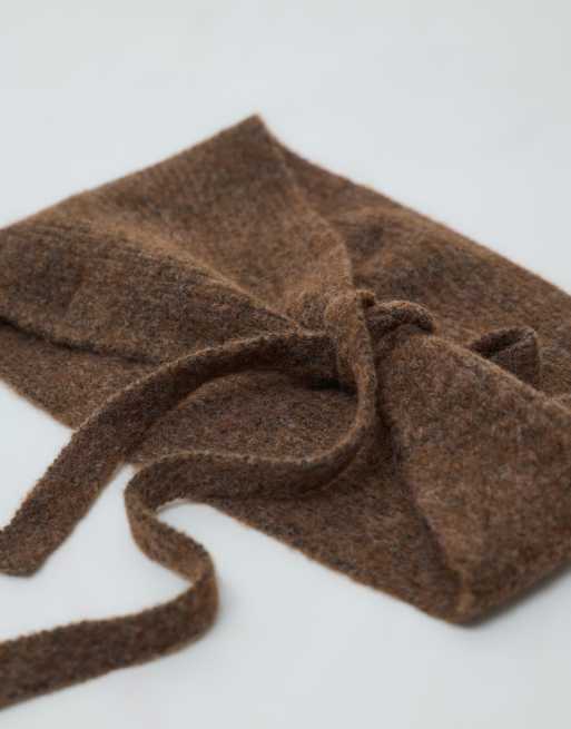Pieces knitted tie bonnet in chocolate brown, 3 of 3