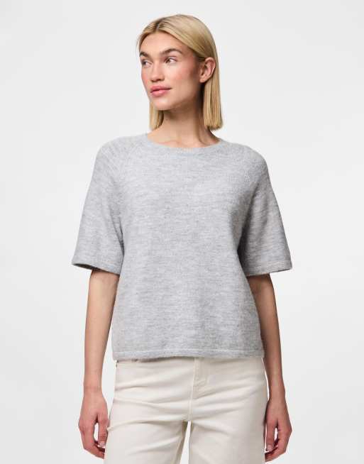 Pieces Knitted top in light grey melange