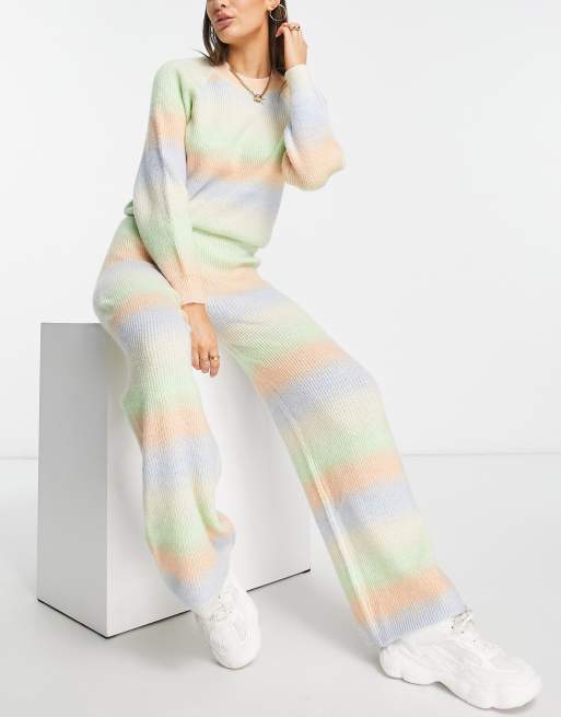 Pieces knitted wide leg pants in pastel gradient - part of a set