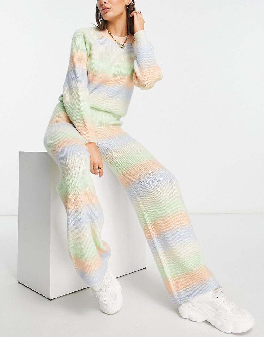 Pieces knitted wide leg trousers co-ord in pastel gradient-Multi
