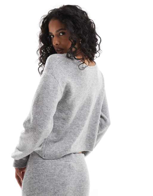 Pieces knitted wrap front sweater in light gray - part of a set