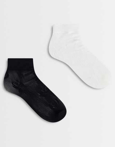 PIECES – Knöchelsocken aus Spitze in Schwarz und Weiß, 2er-Pack - view 1