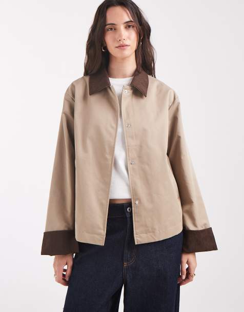 Pieces kort trenchcoat med kragedetalj i beige - view 1