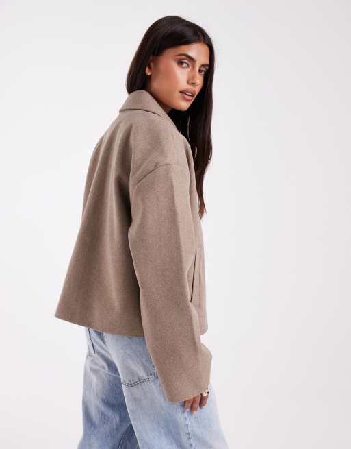 Pieces korte formele jas met wollook in beige gemêleerd, 4 van 4