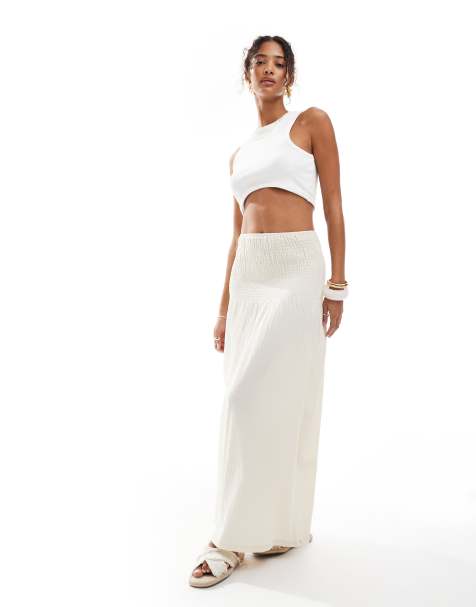Pieces smock waist maxi skirt in cream