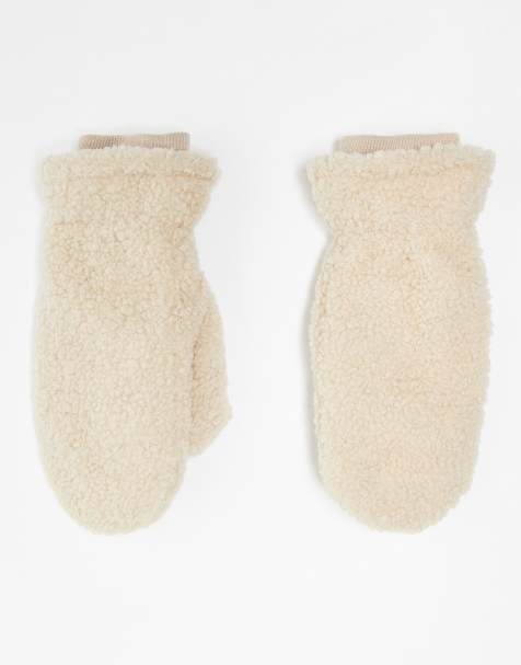 Pieces – Kremowe rękawiczki z jednym palcem z kożuszka - view 1