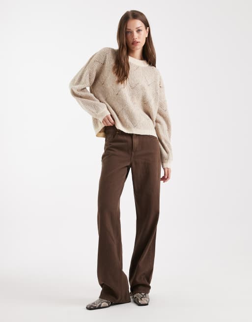 Pieces – Kremowo-beżowy sweter z fakturowanej dzianiny ze wzorem, 4 z 4