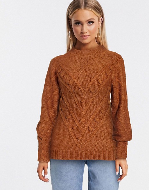 Pieces kulla cable knit jumper in orange