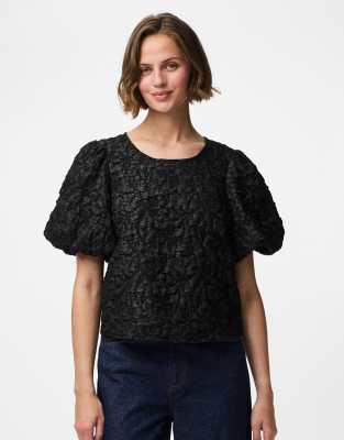 Pieces - Kurzärmlige Bluse in Schwarz