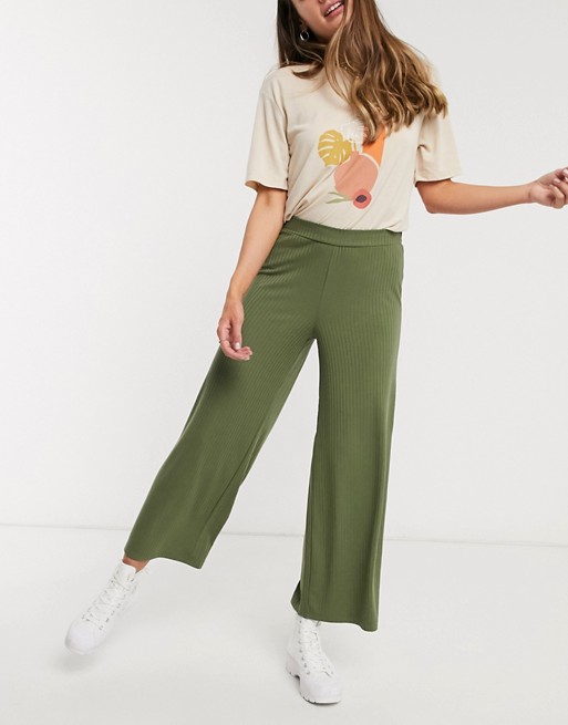 Pieces Kym mid waist wide leg cropped trousers