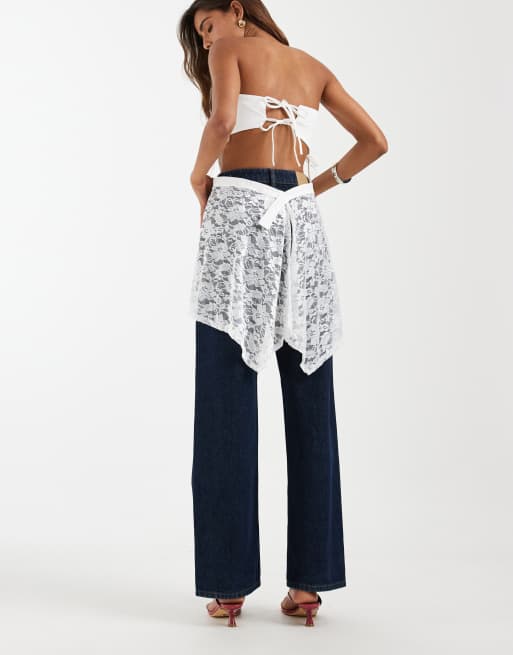 PIECES lace layering waist scarf in white, 5 of 5