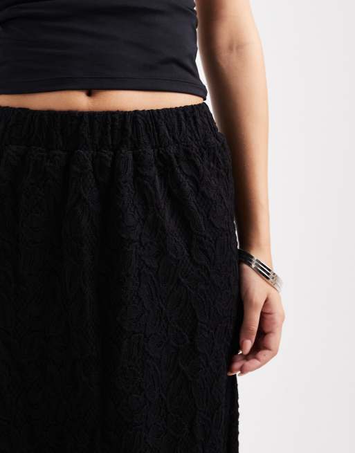 Pieces lace midi skirt in black, 3 of 4