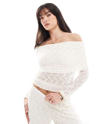 lace off the shoulder top in cream - part of a set-White