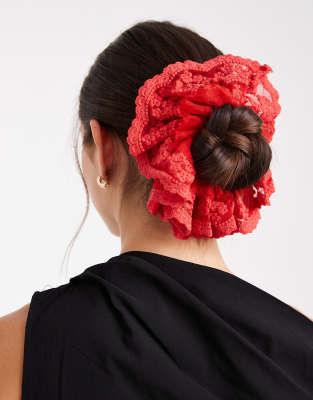 Pieces Lace Scrunchie In Red