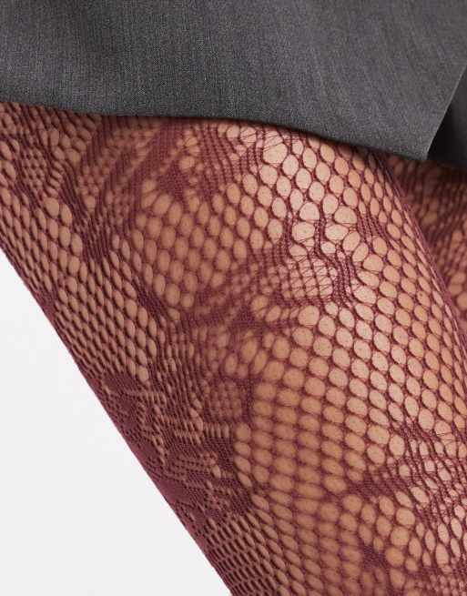 PIECES lace tights in burgundy