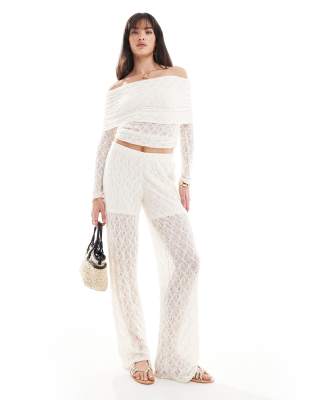 Pieces lace trouser co-ord in cream-White