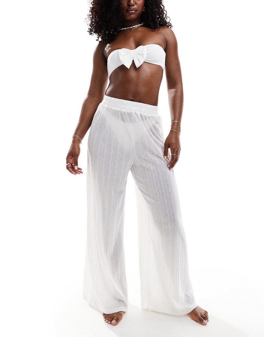 Pieces Ladder Lace Wide Leg Pants In White