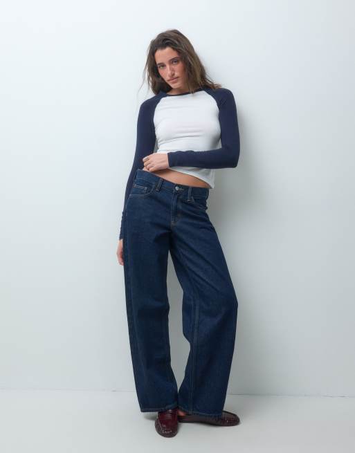 Pieces Langarm-Slim-T-Shirt in Weiß und Marineblau, 3 von 4