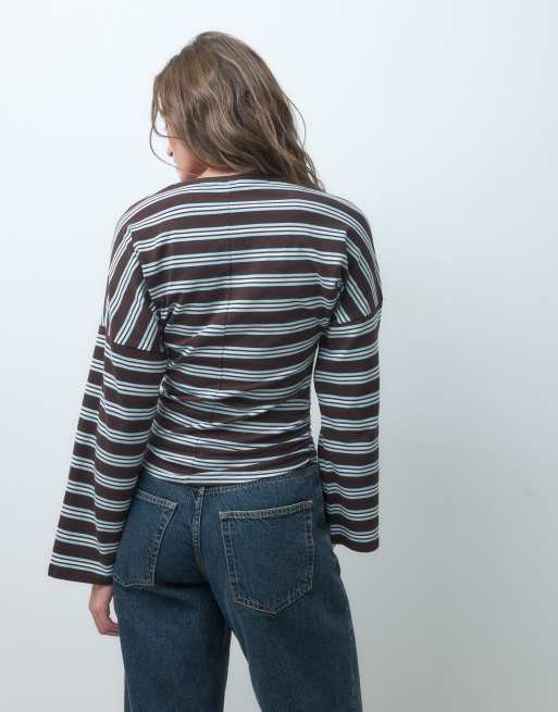 Pieces Langarm-T-Shirt in Braun und Hellblau gestreift, 2 von 4
