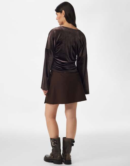 Pieces långärmad topp i chocolate plum, 2 av 5