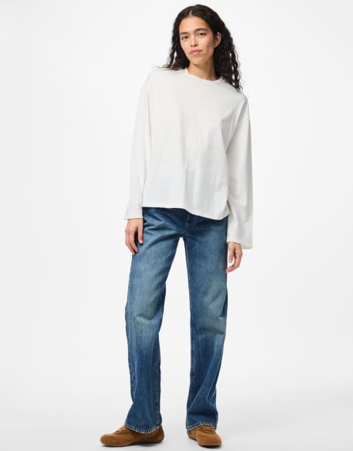 Pieces långärmad topp i cloud dancer, 3 av 6