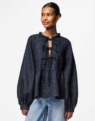 Pieces - Langärmlige Bluse in Sky Captain-Grau