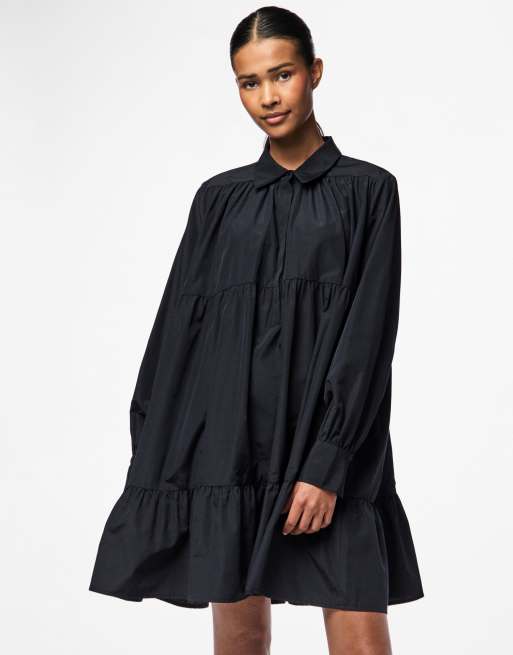 Pieces – Langärmliges Kleid in Schwarz