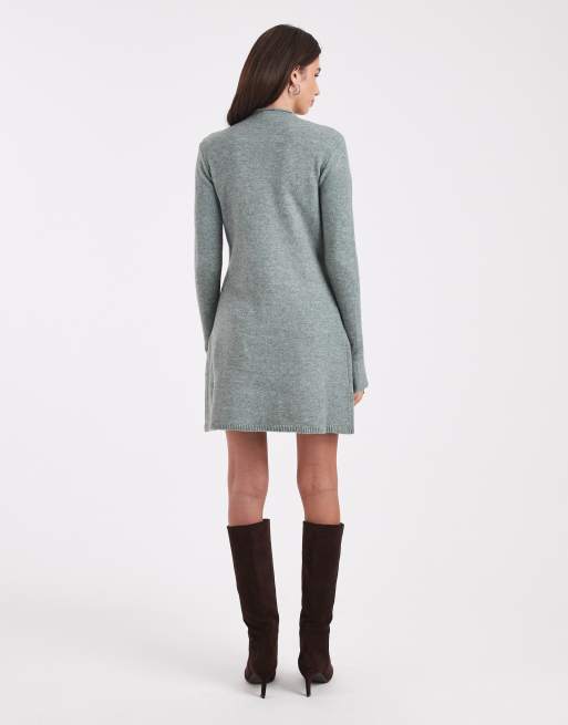 Pieces – Langärmliges Mini-Strickkleid in Grau meliert, 4 von 4