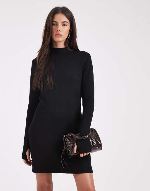 Pieces – Langärmliges, Mini-Strickkleid in Schwarz, 2 von 4