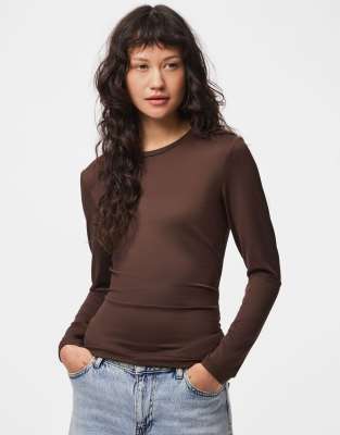 Pieces Damen Langarmshirts Braun Gr. Extra Klein - Bild 3