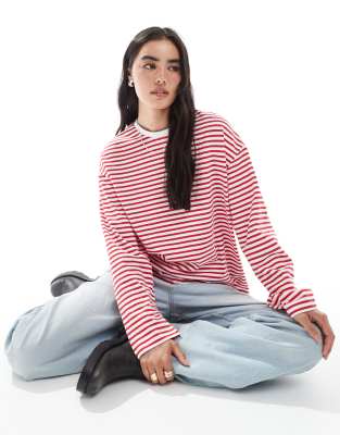 Pieces - Langärmliges, superweiches T-Shirt in gestreiftem Rot