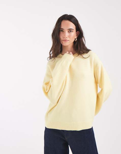 Pieces langærmet oversized striktrøje i pastelgul - view 1