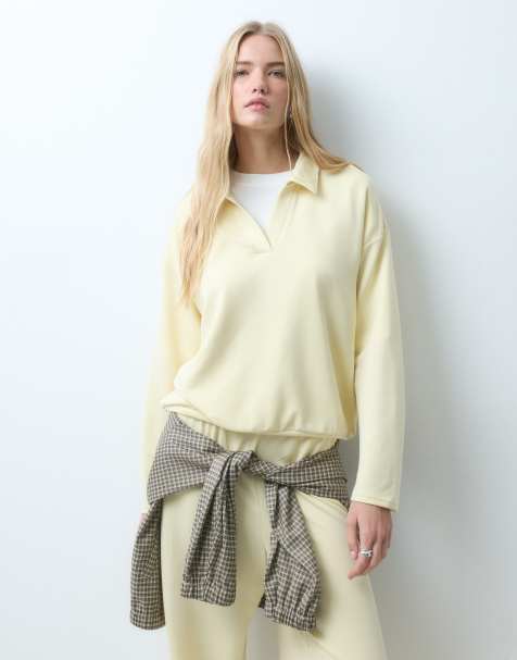 Pieces langærmet polo-sweatshirt-sæt i buttercream - view 1