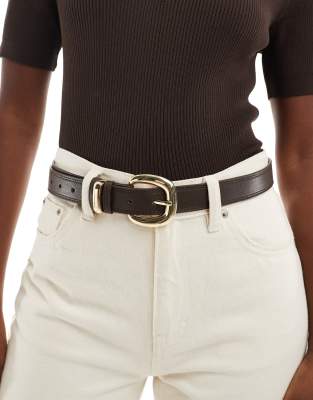 Pieces Large Gold Buckle Belt In Brown