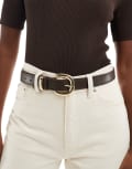 [Pieces] PIECES large gold buckle belt in brown One Size Hot Fudge St2