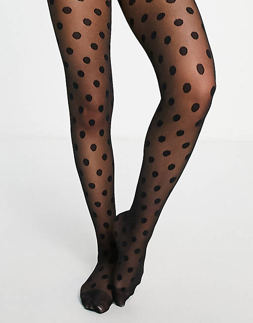 Pieces large polka dot tights in black