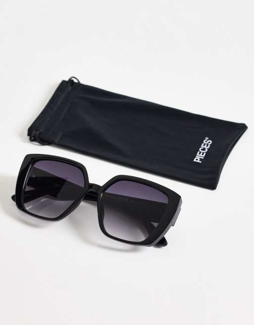 Pieces large square frame sunglasses in black, 3 of 3