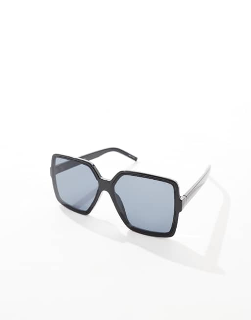 Pieces large square frame sunglasses with black tint lenses in black