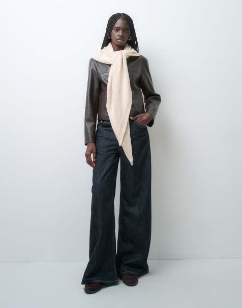 Pieces large triangle scarf in cream - view 1