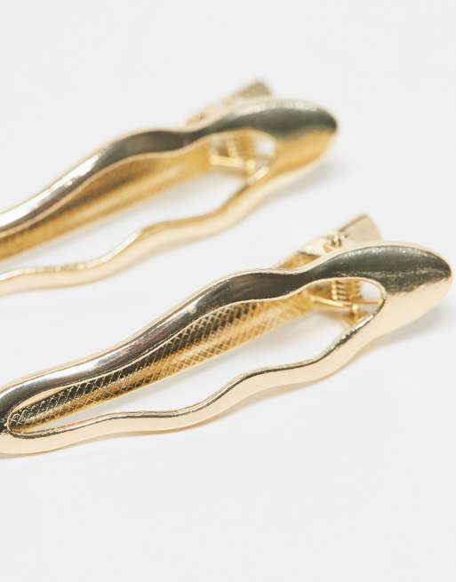 Pieces large wavy 2 pack hairclips in gold tone, 2 of 3