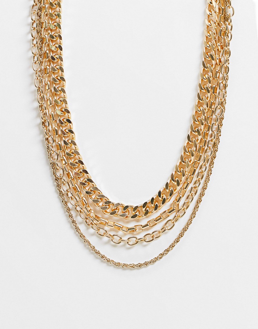 Pieces layered mixed chain necklace in gold