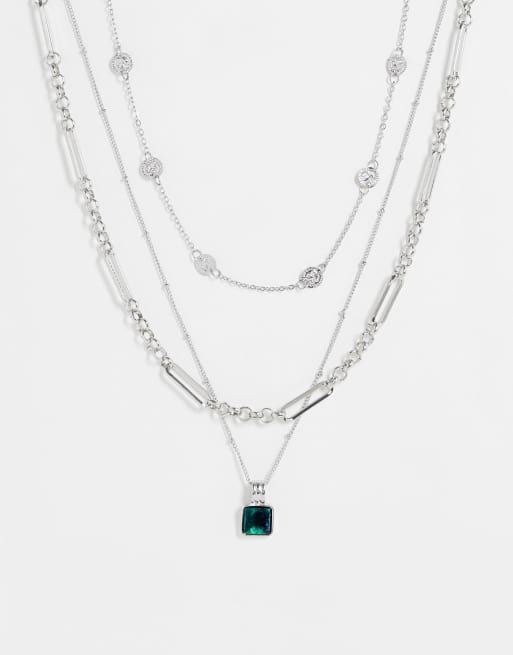 Long layered silver deals necklace