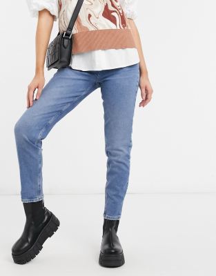 pieces leah mom hw ankle jeans light blue denim