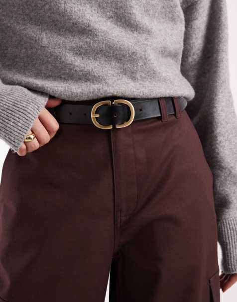 Pieces leather belt with gold-tone double buckle in black - view 1