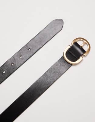 Pieces Leather Belt With Gold-tone Double Buckle In Black