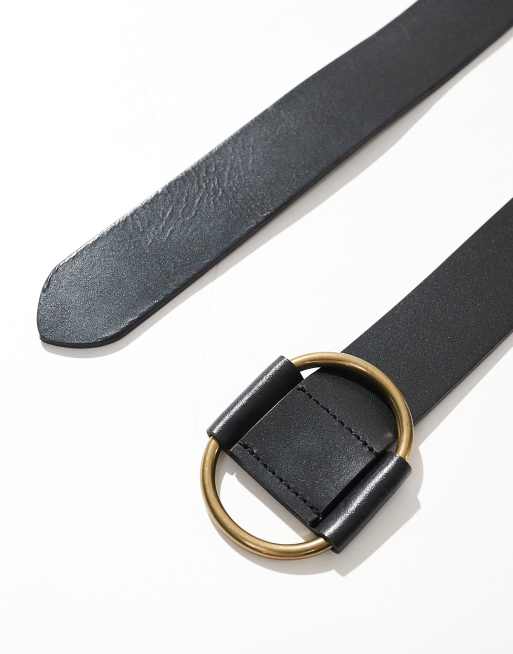 Pieces leather belt with round buckle in black, 2 of 3