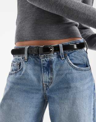 Pieces Leather Belt With Silver Buckle In Black