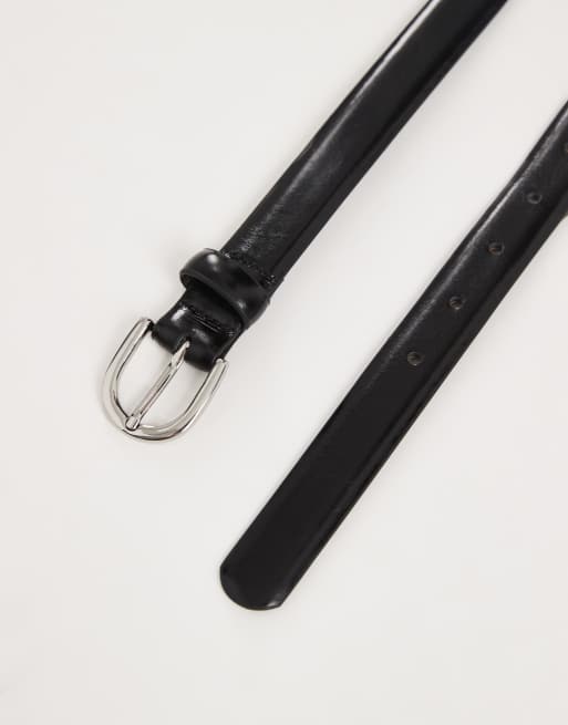 Pieces leather belt with silver buckle in black, 2 of 3
